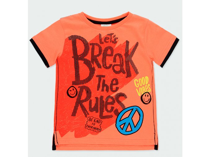 Chlapecké tričko oranžové Good vibes grepové tričko dvojitý rukáv rozparek peace plastický nápis bavlna triko pro kluka Boboli 5241795115 a
