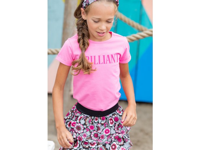 Růžové dívčí tričko s ohrnutým rukávem růžové Brilliant bavlněné tričko pro holku krátký rukáv růžové B-nosy Y203 5473 288 modelka