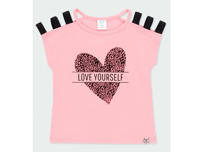 Dívčí tričko na ramínka růžové Srdce starorůžový top zajímavý krátký rukáv plyš gepard Boboli holka 4040643746 a