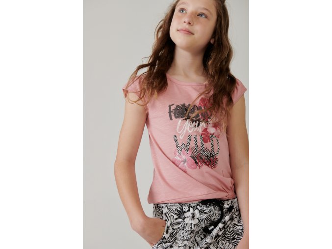 Dívčí tričko růžové s uzlíkem Jungle Boboli bavlna krátký rukáv top holka