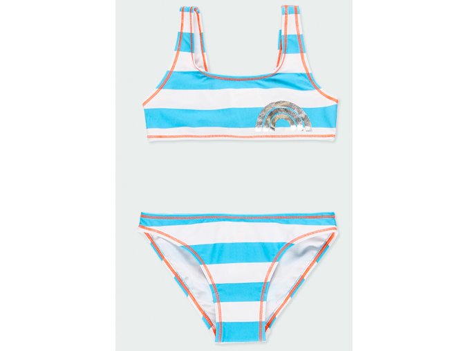Dívčí plavky bikiny modrobílé s duhou dvoudílné plavky pro holku bílé modré se stříbrnou duhou bolérko boboli holka 8240379722 a