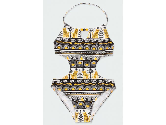 Dívčí plavky trikiny Afrika vykrojené plavky pro holku boky v celku bikiny černé žluté Boboli holka 8244199728 a