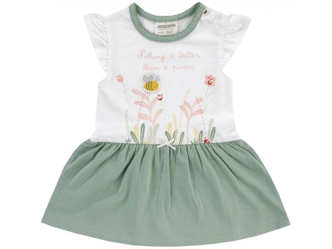 Kojenecké šatičky Veselá včelka zelenobílé šaty pro miminko holčičku bavlna bílé veselé krátký rukáv letní šaty Jacky 3912160-0-1060
