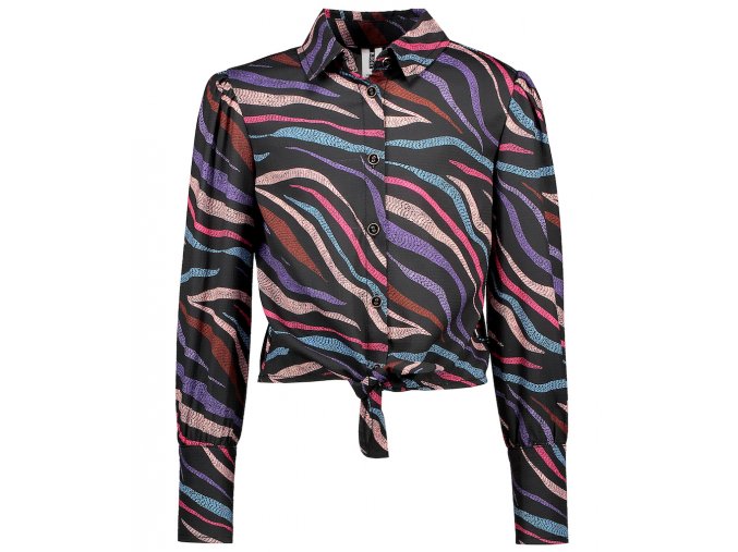 Dívčí top - krátká blůza s uzlíkem barevná zebra žíhané tričko s dlouhým rukávem crop top černý print halenka blůzka top pro holky Bnosy Y112 5100 901a