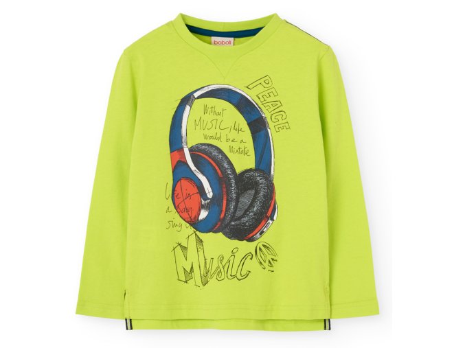 Chlapecké tričko s dlouhým rukávem svítivě zelené tričko pro kluka Boboli Music sluchátka 5190614691 a