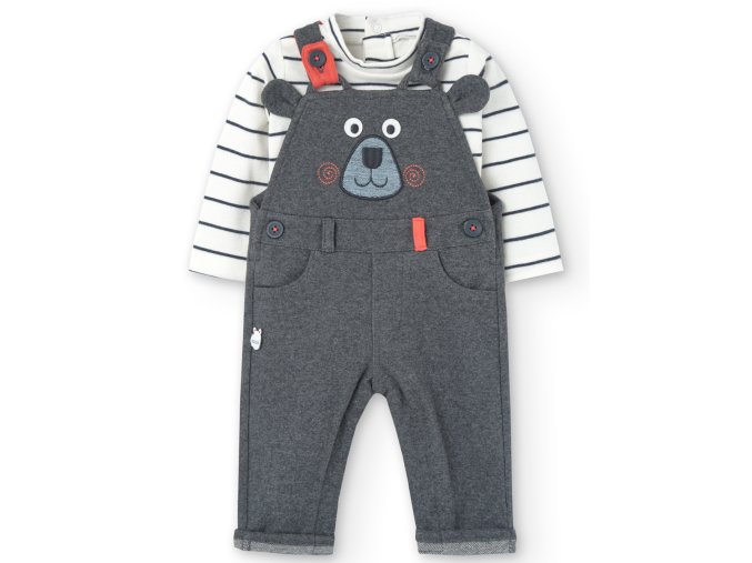 Kojenecký set s lacly šedo-bílý Méďa tepláčky s lacly miminko chlapeček tmavé tepláčky Boboli 1491059457 a