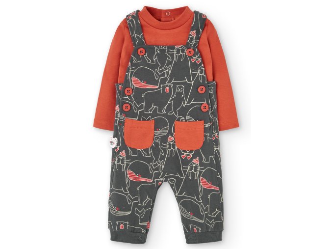 Kojenecký set pro chlapečka tmavé šedé tepláčky s lacly body s dlouhým rukávem oranžové Boboli podzim zima 1491277420 a