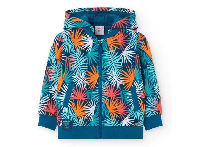 Dětská mikina na zip modrá barevné listy tropical mikina pro kluka i holku unisex 100% bavlna Boboli Španělsko 3211529653 a