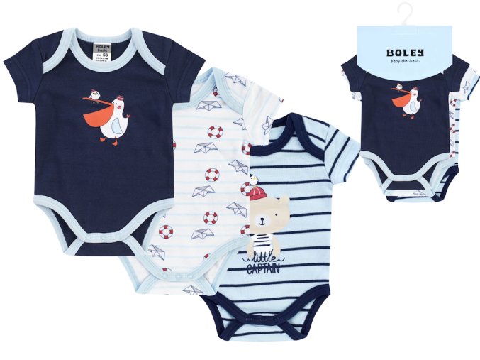 Kojenecké body modré-bílé Kapitán (3 ks) Kojenecké oblečení body 100% bavlna obálkový střih Boley 6151211 0 9950 a