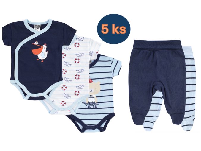 Kojenecký set pro chlapečka zavinovací body polodupačky 5 ks 100% bavlna Kapitán Boley 6151212-6371210-9950