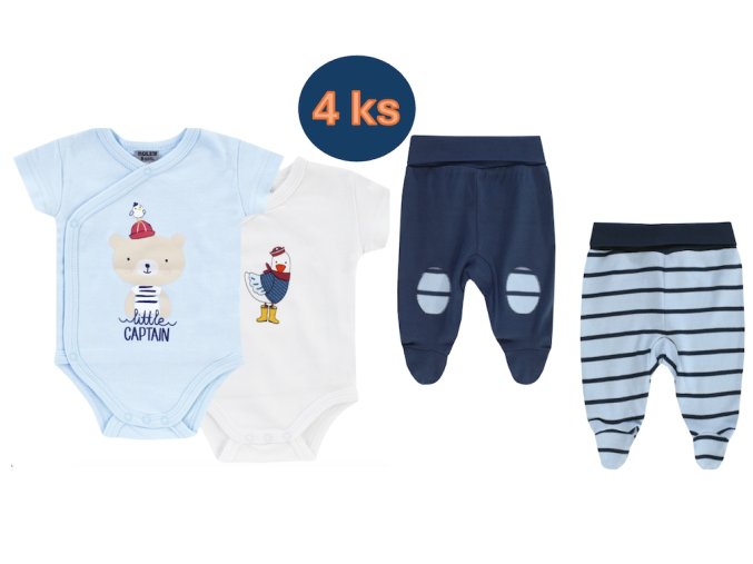 Kojenecký set body zavinovací a polodupačky Z modré Kapitán (4ks) 100% bavlna oblečení pro mimi chlapečka Boley 6151215-6371110-9950 set