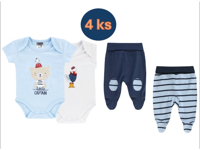 Kojenecký set body a polodupačky modrý Z Kapitán (4 ks) obálkové body bílé světle modré 100% bavlna kojenecké oblečení pro chlapečka Boley 6151213-6371110-9950 set