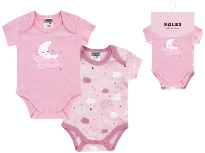 Kojenecké body růžové Měsíček (2 ks) letní růžové body pro holčičku 100% bavlna body s krátkým rukávem Boley 6151208 0 9940 a
