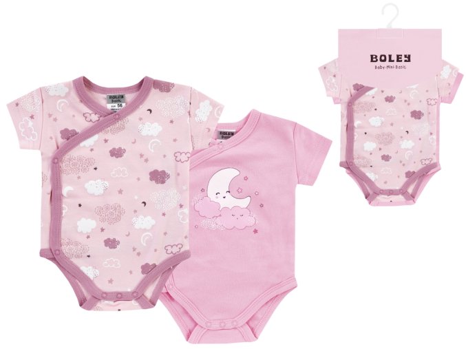 Kojenecké body zavinovací růžové Měsíček (2 ks) růžové bodýčko pro holčičku 100% bavlna Boley 6151209 0 9940 a