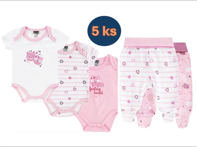 Kojenecký set body a polodupačky růžové Kočička (5 ks) růžové oblečení pro miminko holčičku 100% bavlna Boley 6151205-6371205-9940