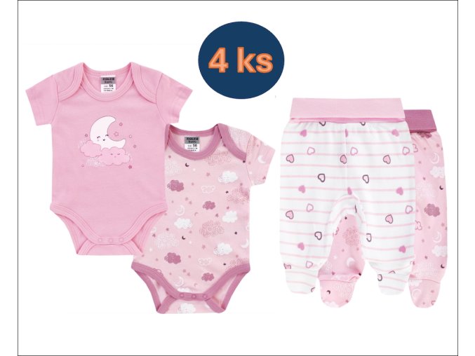 Kojenecký set body a polodupačky růžové Měsíček (4 ks) růžový set pro holčičku miminko 100% bavlna Boley 6151208-6371205-9940