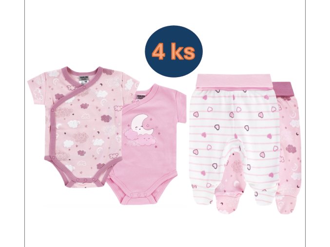 Kojenecký set body zavinovací a polodupačky růžové Měsíček (4 ks) růžové body tepláčky pro holčičku 100% bavlna Boley 6151209-6371205-9940