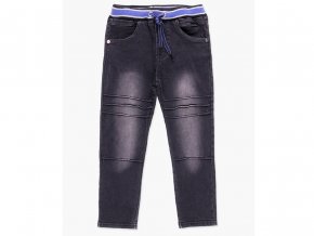 <p>Chlapecké kalhoty z pevného strečového denimu, s prošíváním v kolenou a černým washout efektem. Velmi měkké a pružné, ideální pro celodenní nošení. regular fit.</p>