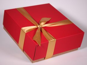 Červená zlatá dárková krabice designová papírová pevná se stuhou minimel.cz