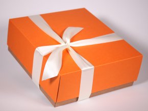 Oranžová bílá dárková krabice designová papírová pevná se stuhou minimel.cz