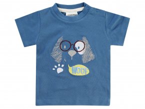 Jacky Kojenecké Tmavě modré tričko s krátkým rukávem a 3D výšivkou pejska pro chlapečka.