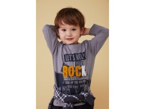 Chlapecké tričko s dlouhým rukávem šedé žluté s potiskem bavlna Rock music chlapecké tričko Lets Rock šedé 3D model Boboli