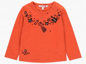 Dívčí tričko oranžové dlouhý rukáv flitr květy clay