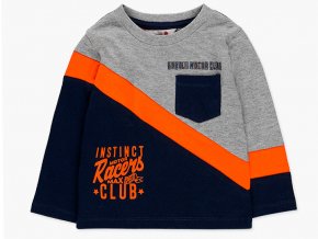 Chlapecké tričko z jemné bavlny s dlouhým rukávem, asymetrickými pruhy a kontrastními barvami a nápisem Instinct Motor Racers Club