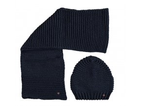 Dívčí pletená čepice a šála tmavomodrý set velká čepice šála pro holku holand Nono N107 5900 110