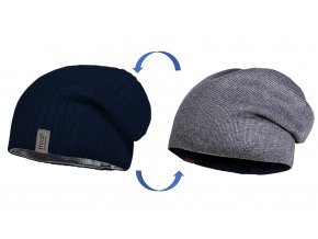 Dětská oboustranná čepice beanie modrá šedý melír Maximo