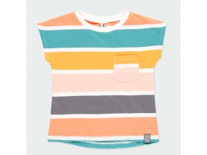 Pruhované dívčí tričko bio bavlna barevné pruhy přírodní barvy krátký rukáv Boboli holka Organic 4640269755 a