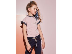Dívčí tričko s roláčkem a volánky starorůžové tričko s krátkým rukávem atypický výstřih stojáček holand NoNo holka N112 5400 240 model