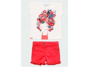 Dívčí tričko a šortky červené kraťásky bílé tričko s potiskem bavlna pro holčičku Boboli léto 204095 294027 set