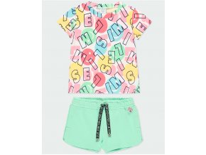 Dívčí tričko a šortky smajlík/mentol set letní tričko růžové zelené kraťasy Boboli holka 424088 424156
