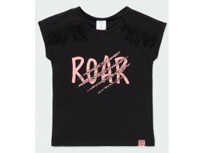 Dívčí tričko černé s třásněmi Roar černý top pro holku krátký rukáv bavlna gepard rozpárané holka Boboli 404154890 a