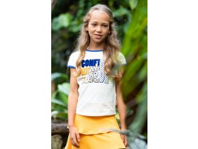 Bílé dívčí tričko s plyšovým potiskem bílé/gepard bavlna léto královsky modrá lem top krátký rukáv žlutá sukně holand B-Nosy Y202 5423 012 modelka