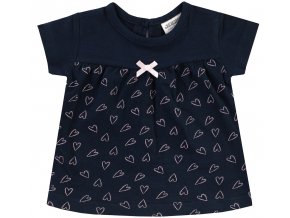 Dětské tričko tmavě modré s růžovými srdíčky tmavomodré tričko s krátkým rukávem pro holčičku růžové srdíčka mašlička bavlna Jacky 1212560 0 3378