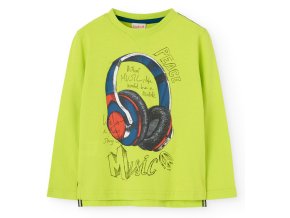 Chlapecké tričko s dlouhým rukávem svítivě zelené tričko pro kluka Boboli Music sluchátka 5190614691 a