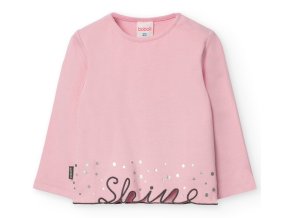 Růžové tričko s dlouhým rukávem třpytky nášivka elegantní tričko pro holku Boboli Shine 2190133854 a