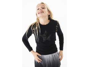 Dívčí tričko s dlouhým rukávem černé/kov rock styl černé tričko holka Boboli 459075890 modelka