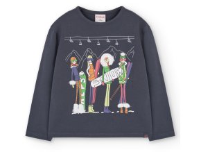 Tmavé dívčí tričko s dlouhým rukávem antracit šedé bavlněné tričko barevný potisk snowboard holka Boboli 4190598116 a