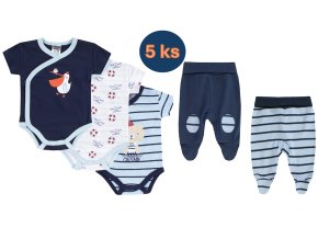 Kojenecký set zavinovací body a polodupačky modré pro chlapečka 100% bavlna Boley 6151211-6371110-9950