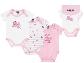 Kojenecké body růžové Kočička (3 ks) bílé růžové body pro holčičku měsíček 100% bavlna Boley 6151205 0 9940 a