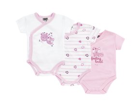 Kojenecké body s krátkým rukávem zavinovací růžové Kočička (3 ks) 100% bavlna body pro holčičku růžové Boley 4001742943316 VGMF 1 copy
