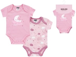 Kojenecké body růžové Měsíček (2 ks) letní růžové body pro holčičku 100% bavlna body s krátkým rukávem Boley 6151208 0 9940 a