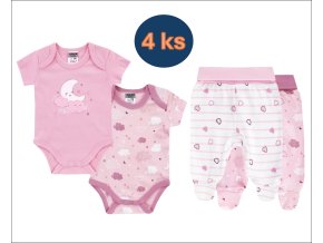 Kojenecký set body a polodupačky růžové Měsíček (4 ks) růžový set pro holčičku miminko 100% bavlna Boley 6151208-6371205-9940