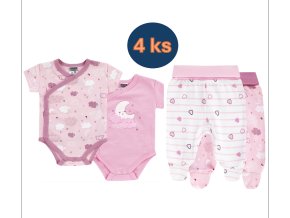Kojenecký set body zavinovací a polodupačky růžové Měsíček (4 ks) růžové body tepláčky pro holčičku 100% bavlna Boley 6151209-6371205-9940