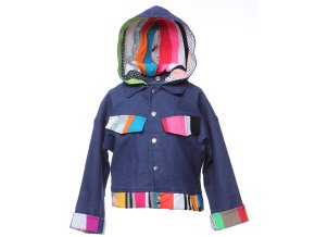 Džínová bunda s barevným patchworkem art design Džínska pro holku dětská bunda džínová modrá džínska s odepínací kapucí každý kus je originál Lobato Španělsko 703VR a