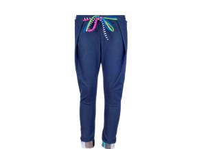 Designové tepláky modré denim barevný patchwork stahování prodyšné lehké tepláky unisex Art design Španělsko Antonio Lobato 11A PANTALON ZAGAL VAQUERO OSCURO sportovni kalhoty patchwork denim modre