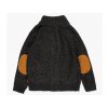 Tmavý svetr pro kluka pletená bunda na zip a patentky skořicové záplaty na loktech Boboli 7384248070 b
